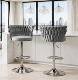 Argenta Gray/Chrome Modern Velvet Swivel Bar Chair with Adjustable Height, Set of 2 | Olivia Furniture
