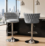 Argenta Gray/Chrome Modern Velvet Swivel Bar Chair with Adjustable Height, Set of 2 | Olivia Furniture