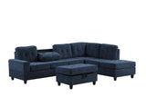 Heights Navy Performans Fabric Reversible Sectional with Storage Ottoman | Olivia Furniture