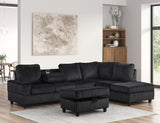 Arosa Black Reversible Sectional with Storage Ottoman | Olivia Furniture