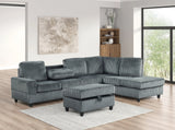50Heights Charcoal Cord Fabric Reversible Sectional with Storage Ottoman | Olivia Furniture