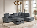 50Heights Charcoal Cord Fabric Reversible Sectional with Storage Ottoman | Olivia Furniture