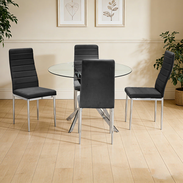 Hilla Black/Silver Glass Top 5-Piece Dining Set | Olivia Furniture
