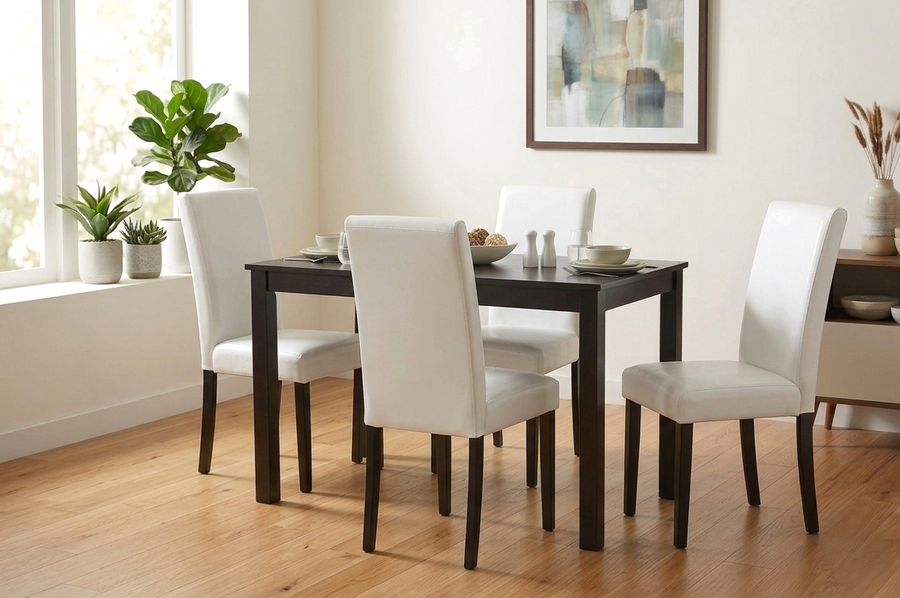 Reaya White Dining Room Set (Table & 4 Chairs) | Olivia Furniture