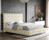 Dream Beige Velvet Upholstered Queen Platform Bed | Olivia Furniture