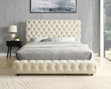 Dream Beige Velvet Upholstered Queen Platform Bed | Olivia Furniture