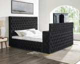 Future Black Velvet Queen Platform Bed with Footboard TV Lift | Olivia Furniture