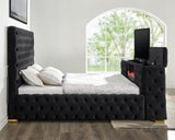 Future Black Velvet Queen Platform Bed with Footboard TV Lift | Olivia Furniture