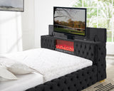 Future Black Velvet Queen Platform Bed with Footboard TV Lift | Olivia Furniture