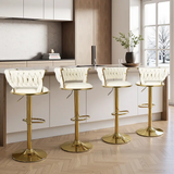 Aurelia Beige/Gold Velvet Low Back Barstool, Set of 2 | Olivia Furniture