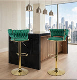 Aurelia Green/Gold Velvet Low Back Barstool, Set of 2 | Olivia Furniture