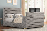 Future Gray King Velvet Platform Bed with TV Lift | Olivia Furniture