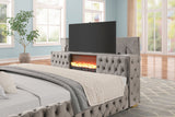 Future Gray King Velvet Platform Bed with TV Lift | Olivia Furniture