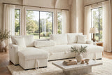July Beige Double Storage Chaise Sectional with Pull Out Bed | Olivia Furniture