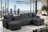 July Charcoal Double Storage Chaise Sectional With Pull-Out Bed | Olivia Furniture