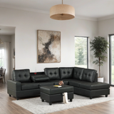 Heights Black Faux Leather Reversible Sectional with Storage Ottoman | Olivia Furniture