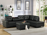 Heights Black Faux Leather Reversible Sectional with Storage Ottoman | Olivia Furniture
