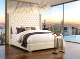 Tykocin White Faux Leather Upholstered Diamond Queen Bed | Olivia Furniture