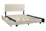 Capitone Beige King Platform Bed with Side Drawer Storage | Olivia Furniture