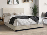 Capitone Beige King Platform Bed with Side Drawer Storage | Olivia Furniture