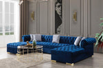 Lauren Velvet Navy Blue Double Chaise Sectional - Olivia Furniture