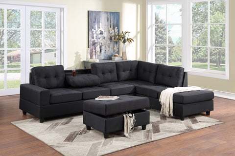 30Heights  Sectional Storage Ottoman Black Linen - Olivia Furniture