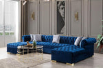 Lauren Velvet Navy Blue Double Chaise Sectional - Olivia Furniture