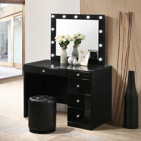 Morgan Vanity Set with  Swivel Stool Black - Olivia Furniture
