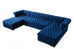 Lauren Velvet Navy Blue Double Chaise Sectional - Olivia Furniture