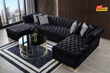 Lauren Velvet Black Double Chaise Sectional - Olivia Furniture