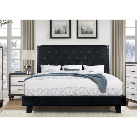 Queen Velvet Platform Bed Black - Olivia Furniture