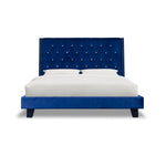Queen Velvet Platform Bed Blue - Olivia Furniture
