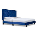 King Velvet Platform Bed Blue - Olivia Furniture
