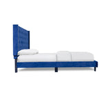 King Velvet Platform Bed Blue - Olivia Furniture