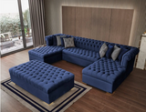 Lauren Velvet Navy Rectangle Ottoman - Olivia Furniture