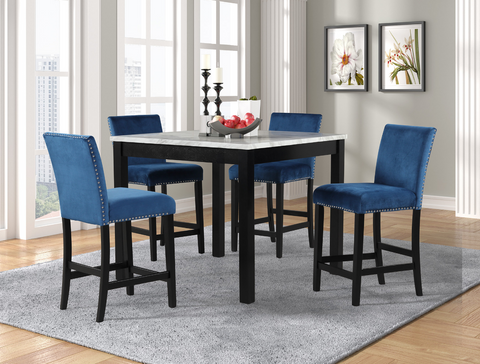 Dior Blue Pub Table + 4 Chair Set - Olivia Furniture