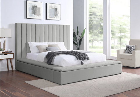 France Gray Velvet Queen Storage Platform Bed