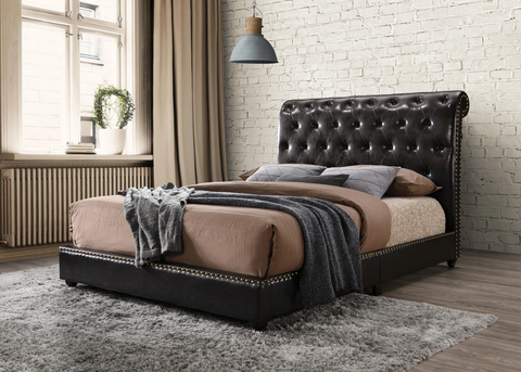 Jannie Brown PU Leather King Upholstered Platform Bed