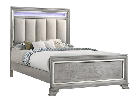 Vail Gray King LED Upholstered Panel Bed