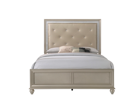 Lila Champagne Queen Upholstered Panel Bed