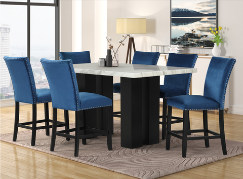 2220 Blue Counter Height Table + 6 Chair Set