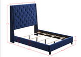 Chantilly Blue Velvet Upholstered Queen Bed