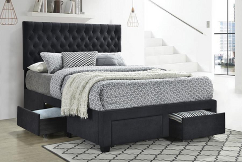 Soledad Queen 4-drawer Button Tufted Storage Bed Charcoal