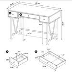 Analiese 3-drawer Writing Desk Grey Driftwood and Black