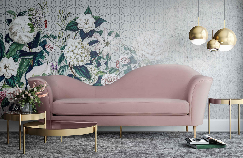 Eva blush velvet sofa sale