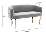 Adina Grey Velvet Loveseat with Gold Legs