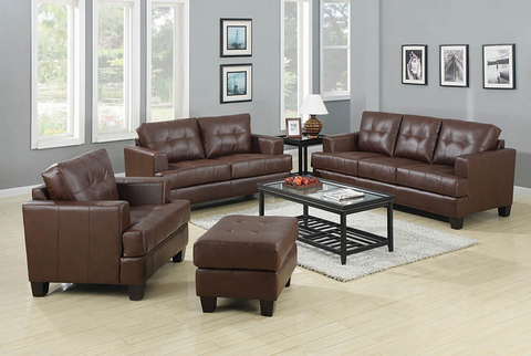 Samuel Upholstered Tufted Brown Living Room Set