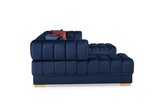 Ariana Blue Velvet Double Chaise Sectional w/ Red Pillows