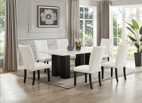 Finland White (Genuine Marble) Table & 6 Chairs