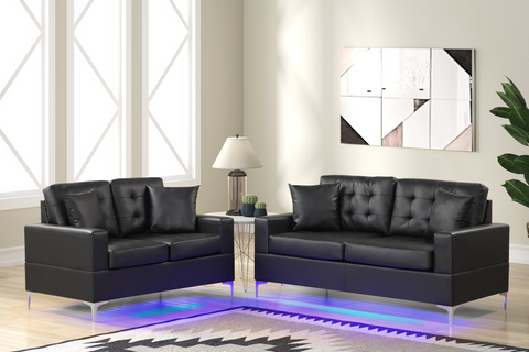 Miami Black 2Pc Sofa & Loveseat Set